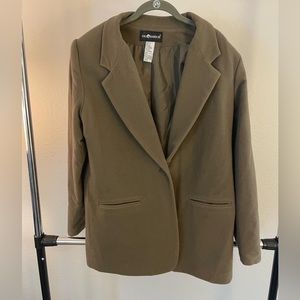 Oversized, wool, olive green blazer with padded shoulders